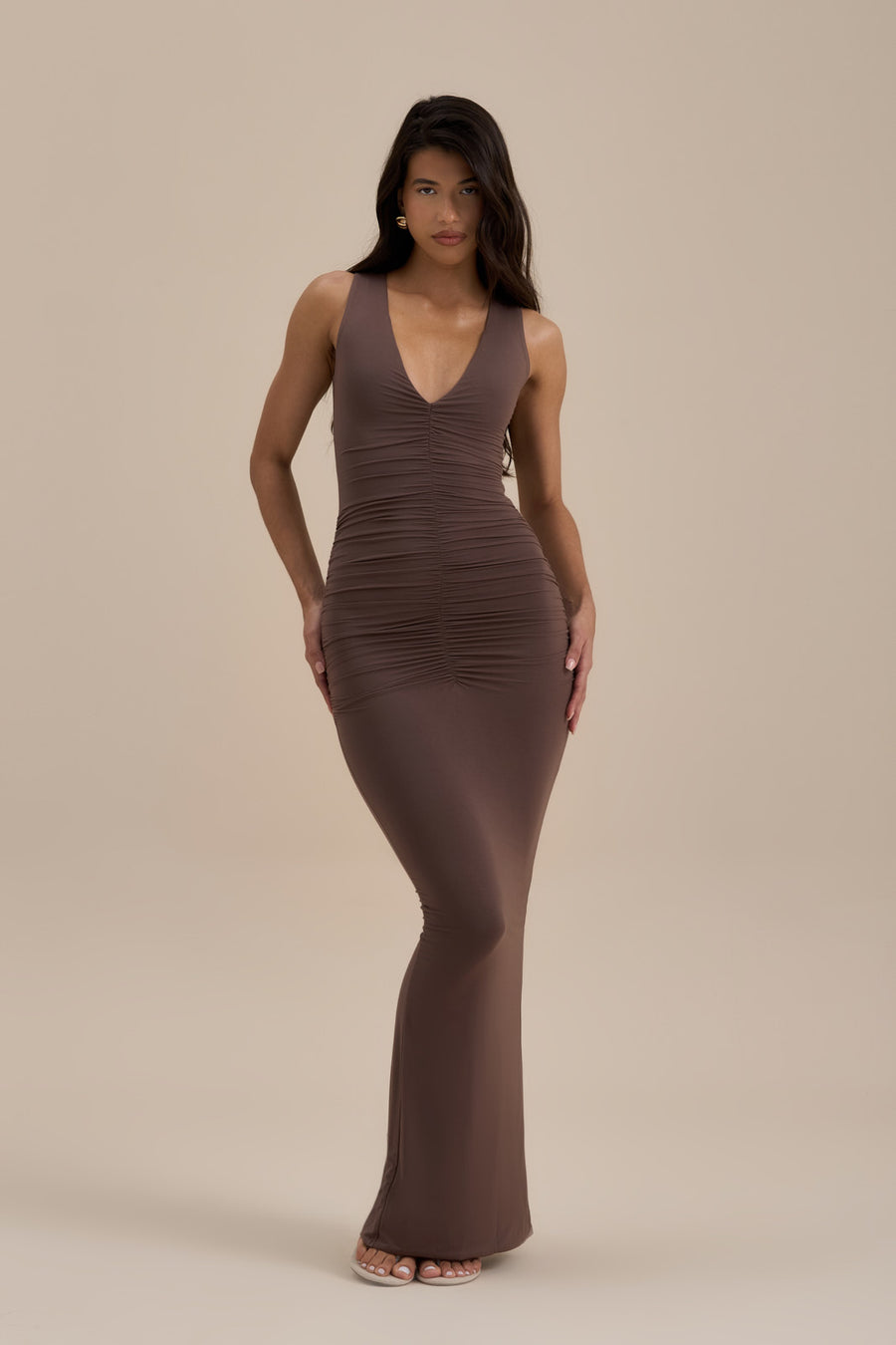 TATE SLEEVELESS MAXI DRESS | MOCHA MOUSSE