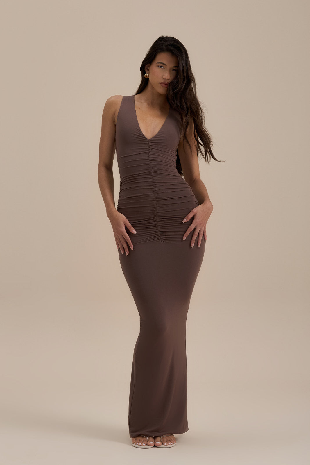 TATE SLEEVELESS MAXI DRESS | MOCHA MOUSSE