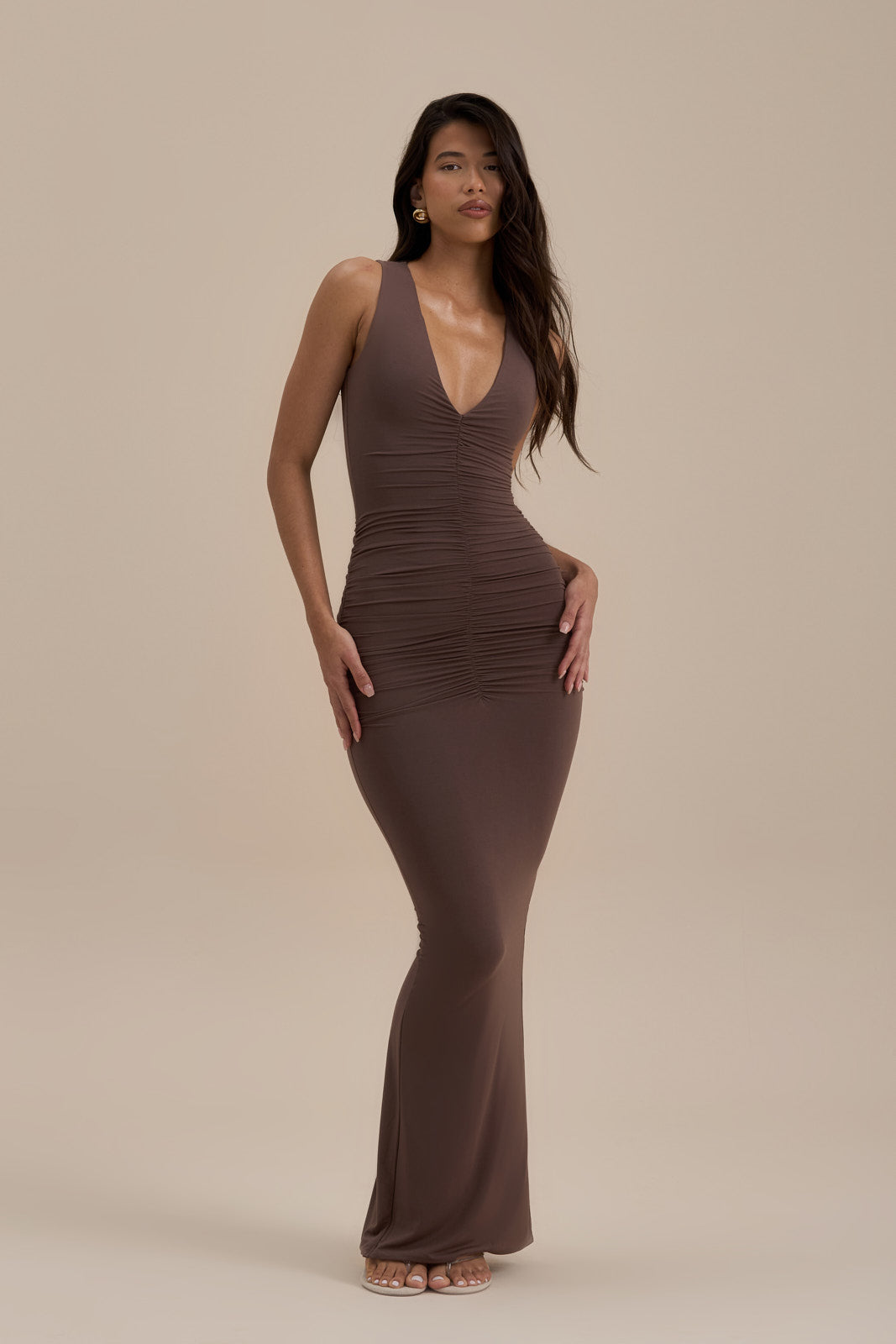 TATE SLEEVELESS MAXI DRESS | MOCHA MOUSSE