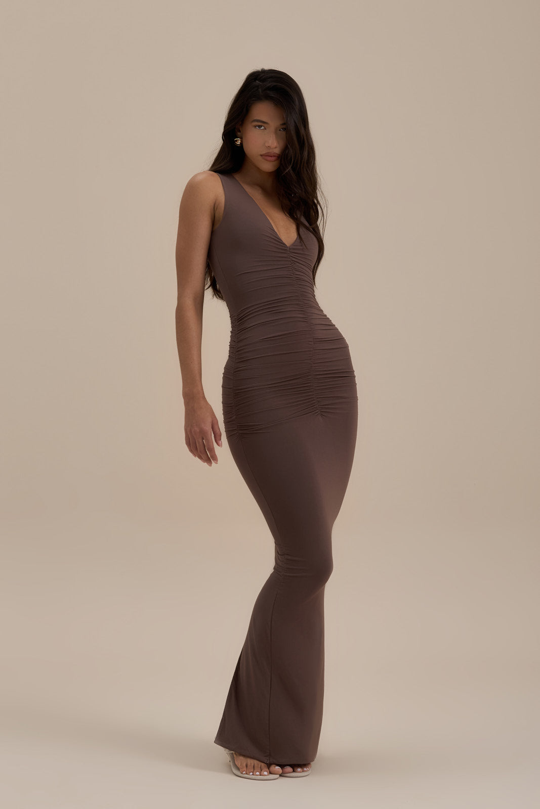 TATE SLEEVELESS MAXI DRESS | MOCHA MOUSSE