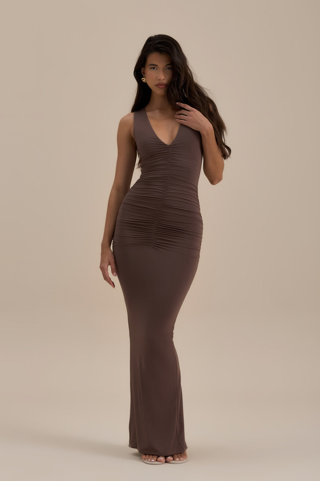 TATE SLEEVELESS MAXI DRESS | MOCHA MOUSSE