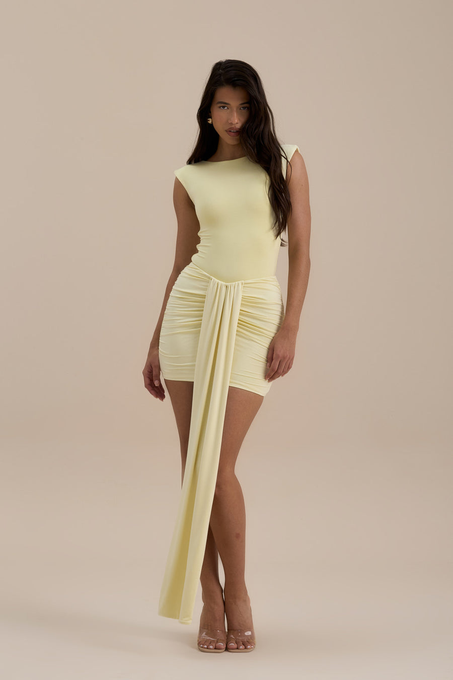 NARA DRAPE MINI SKIRT | LEMON