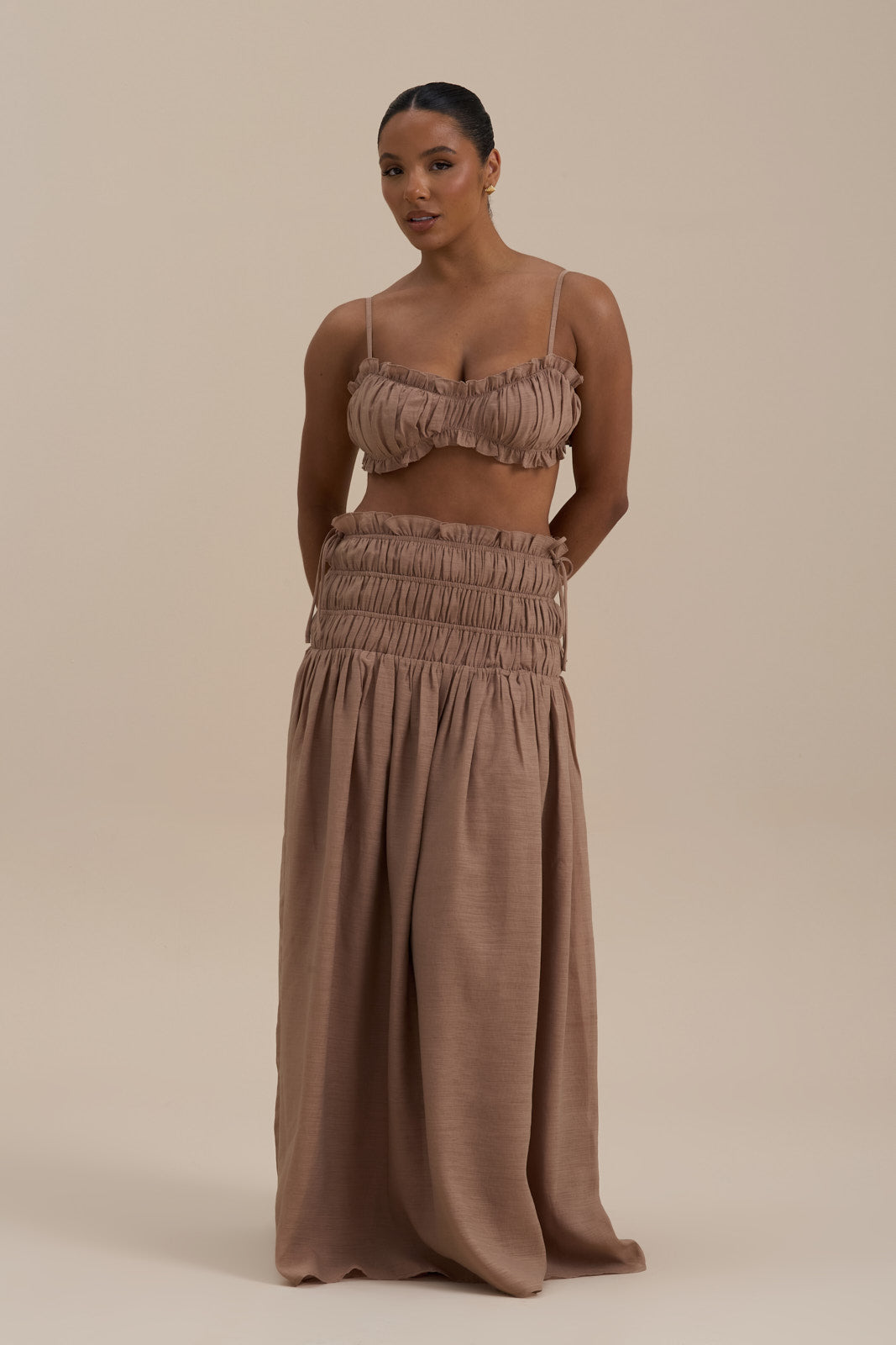 SOULIE RUCHED TIE BACK BRALETTE TOP | MOCHA MOUSSE