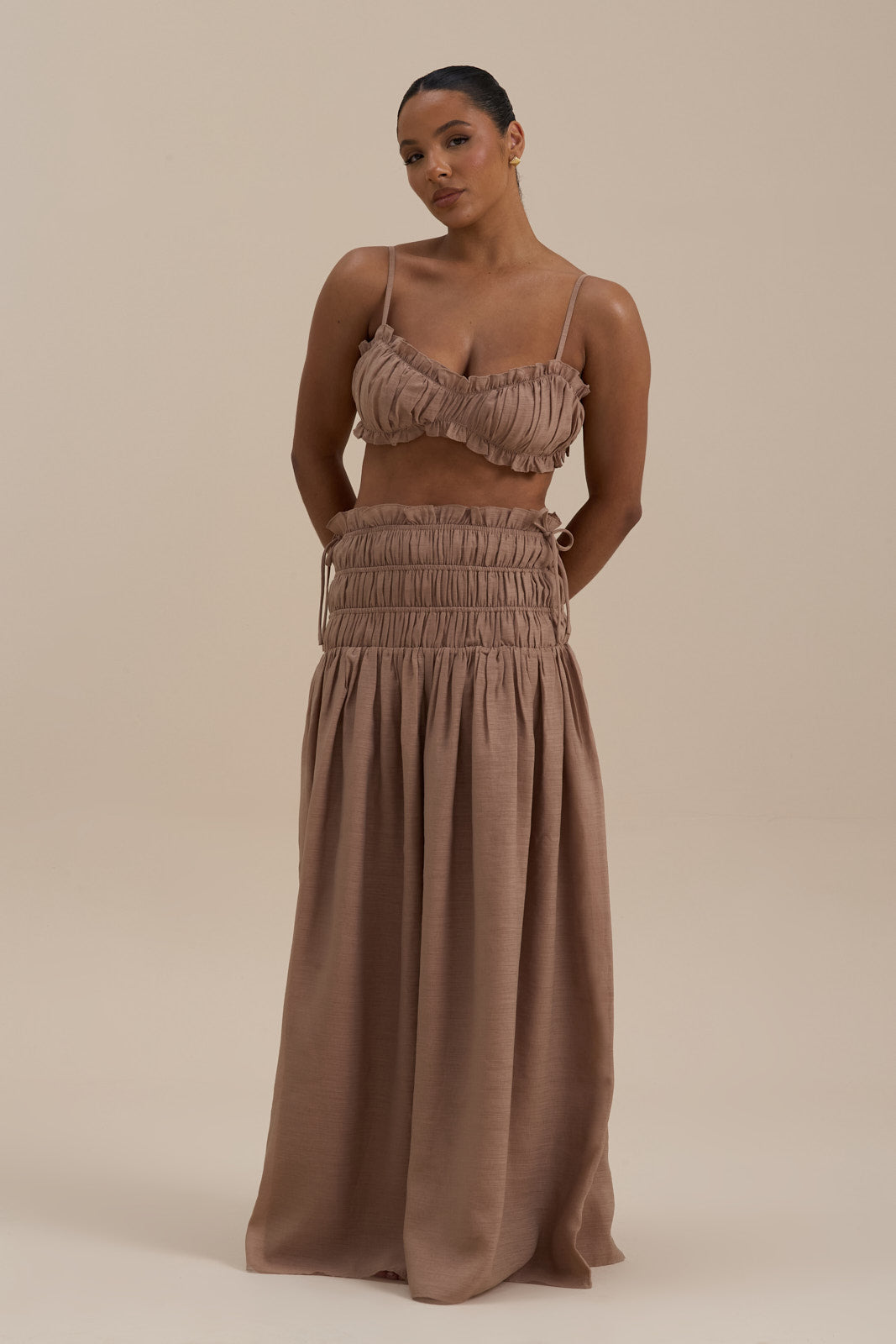 SOULIE RUCHED TIE BACK BRALETTE TOP | MOCHA MOUSSE