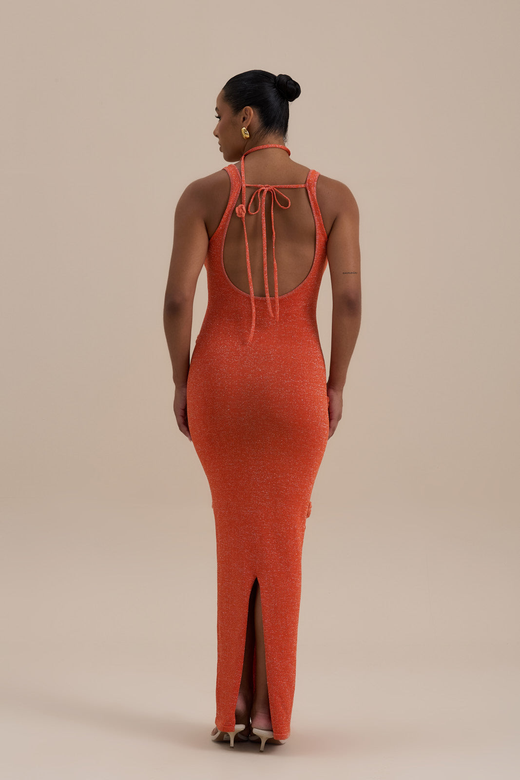 EDEN KNITTED MAXI DRESS WITH FLORAL APPLIQUÉ | ORANGE
