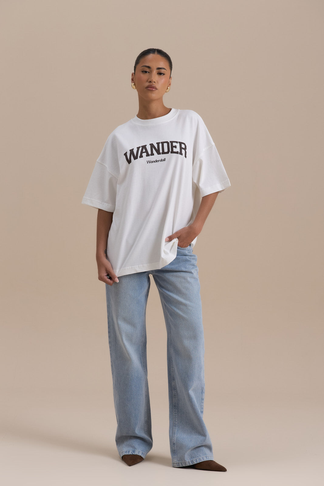 WANDER OVERSIZED T-SHIRT | WHITE + CHOCOLATE
