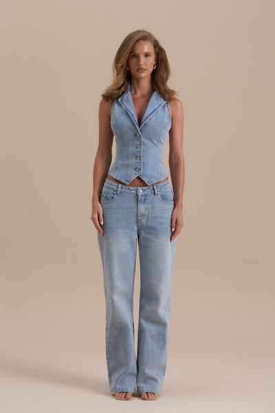 KENNY HALTER NECK TOP | MID WASH DENIM