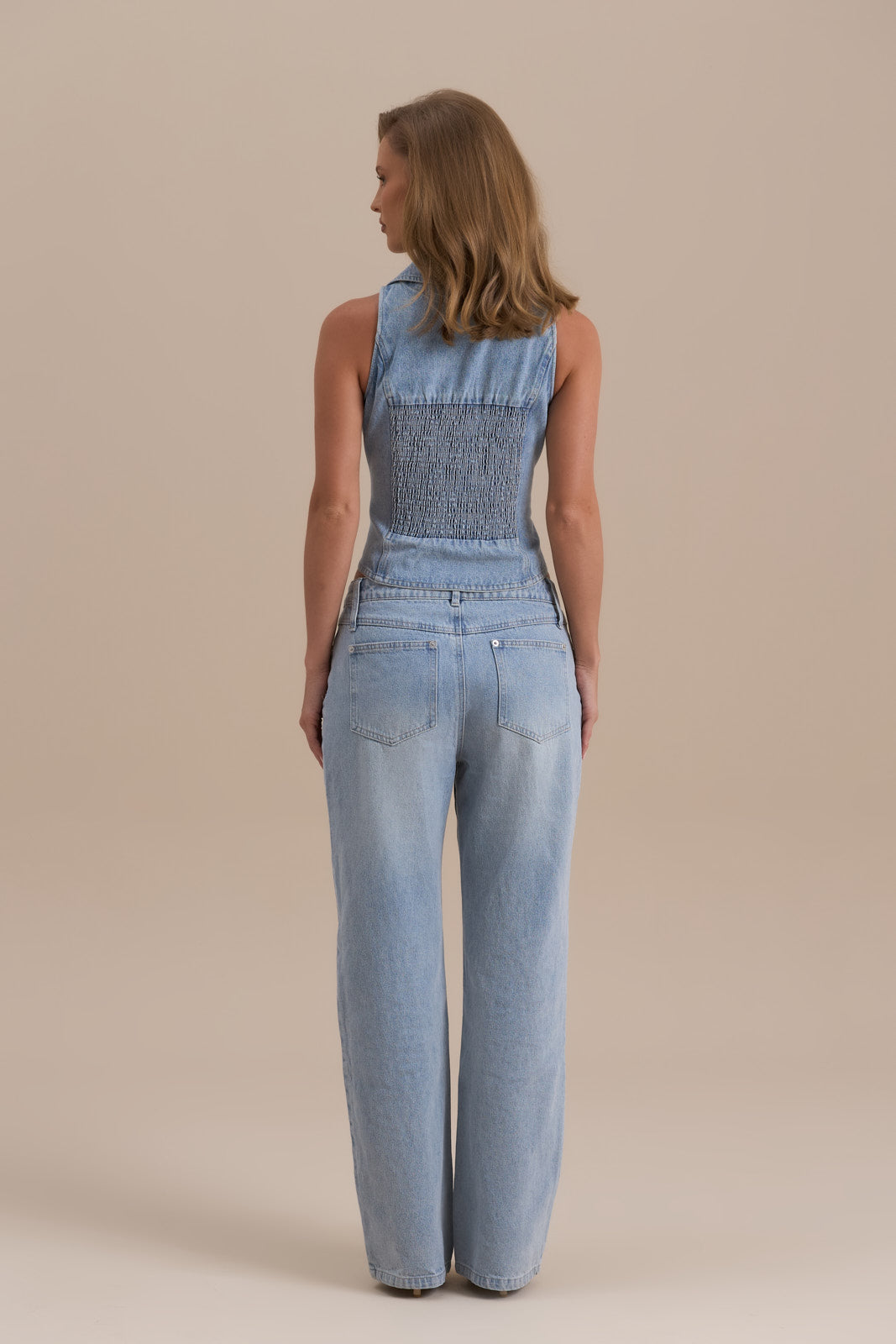 KENNY HALTER NECK TOP | MID WASH DENIM
