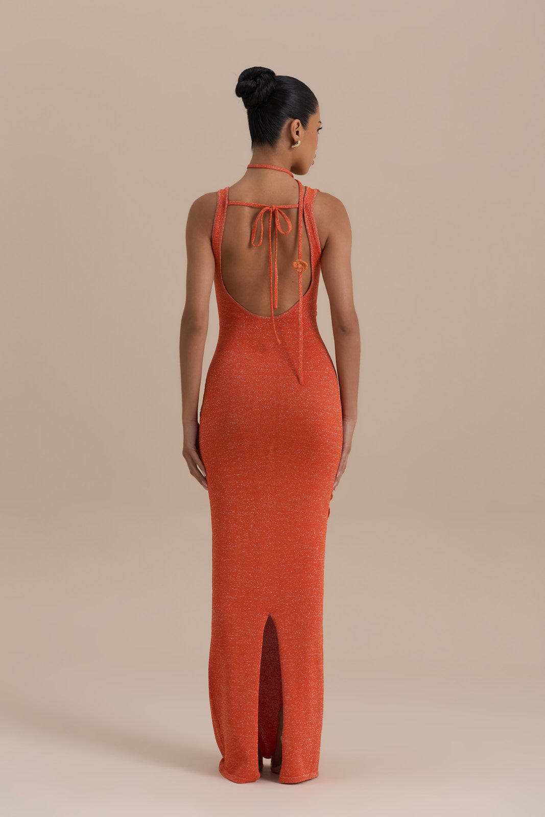EDEN KNITTED MAXI DRESS WITH FLORAL APPLIQUÉ | ORANGE