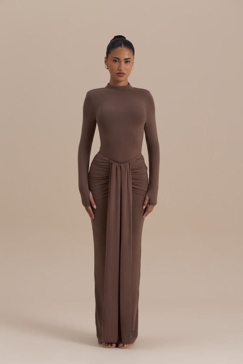 NARA DRAPE MAXI SKIRT | CHOCOLATE