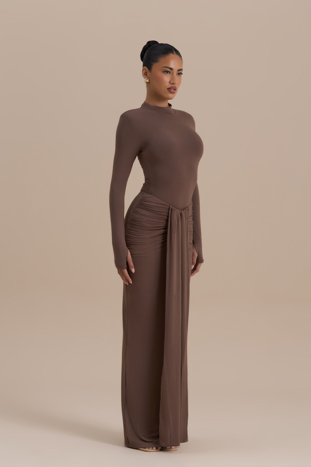 NARA DRAPE MAXI SKIRT | CHOCOLATE