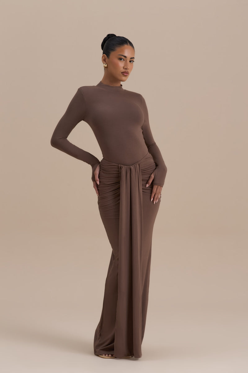 NARA DRAPE MAXI SKIRT | CHOCOLATE