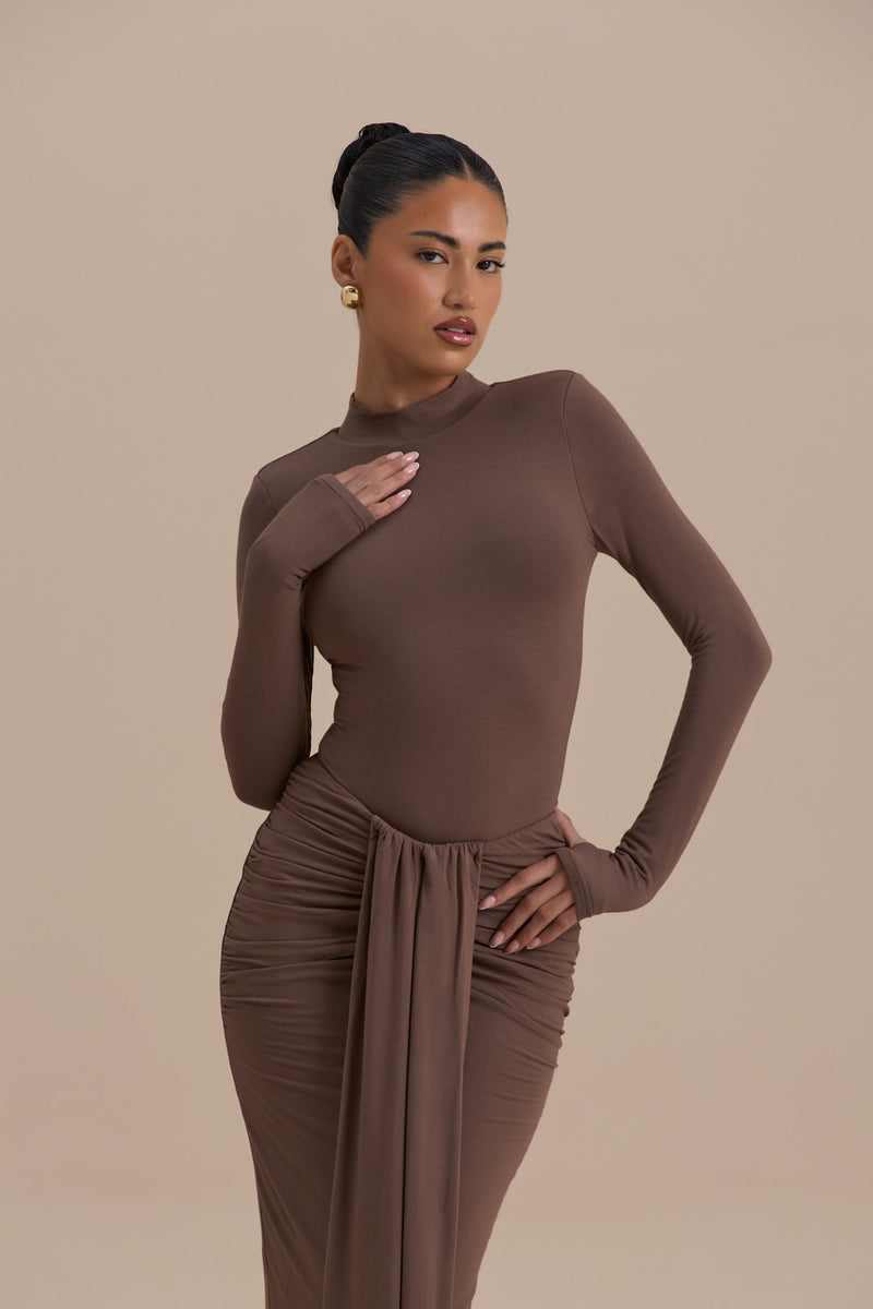 NARA HIGH NECK BODYSUIT | CHOCOLATE