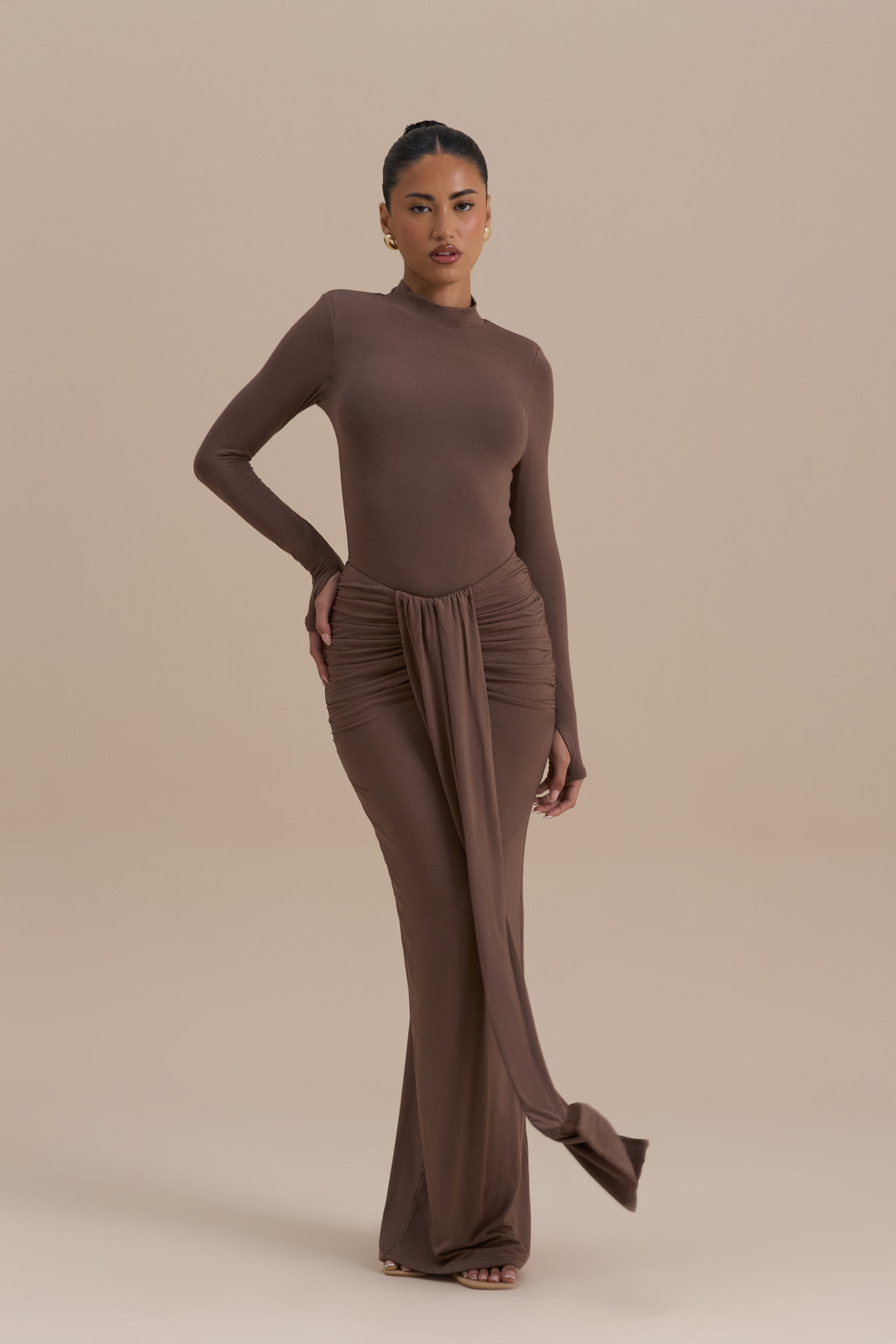 NARA DRAPE MAXI SKIRT | CHOCOLATE