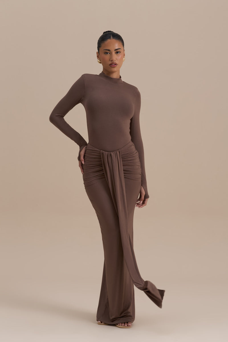 NARA DRAPE MAXI SKIRT | CHOCOLATE