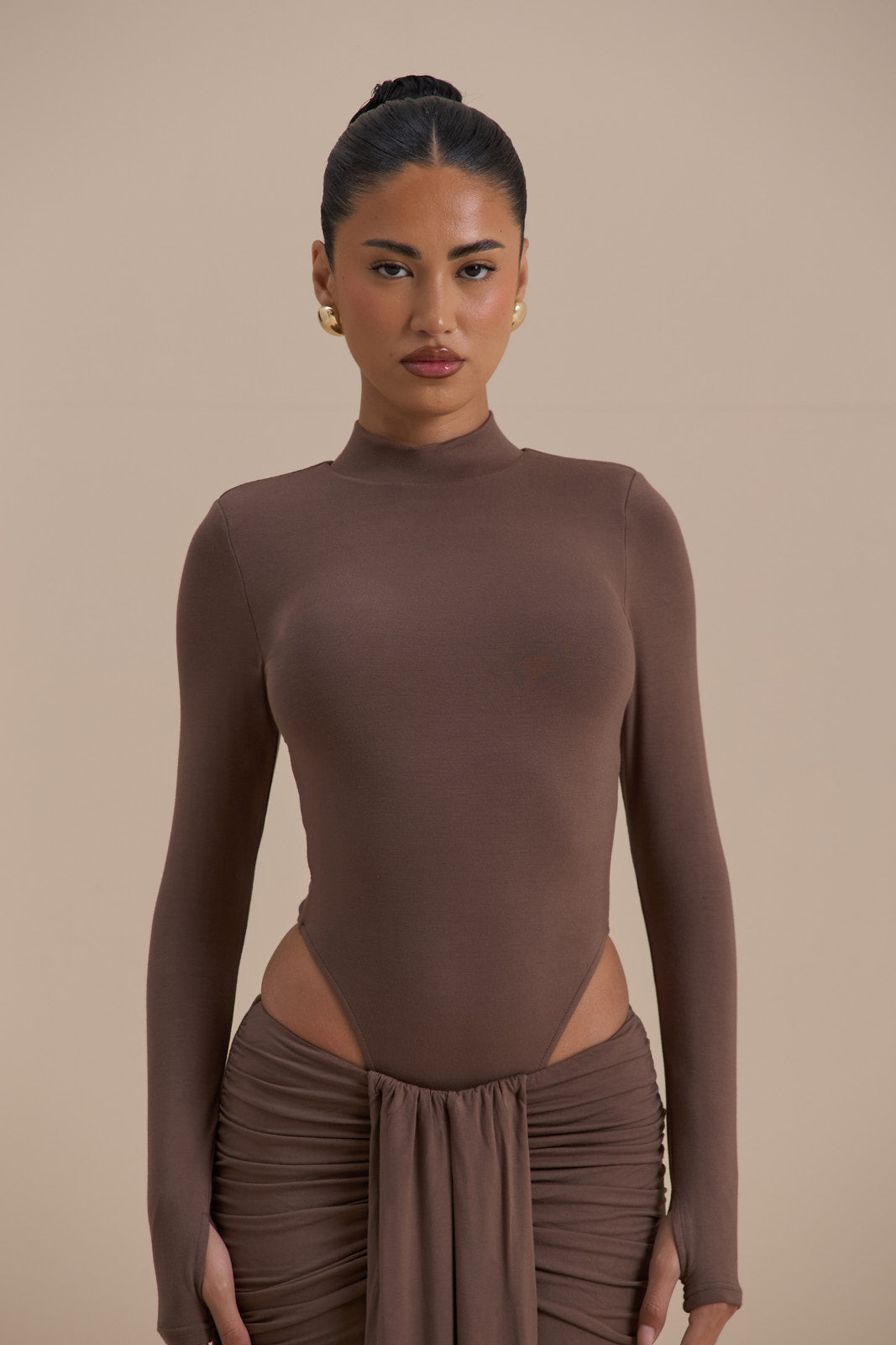 NARA HIGH NECK BODYSUIT | CHOCOLATE
