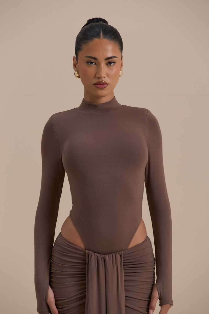 NARA HIGH NECK BODYSUIT | CHOCOLATE