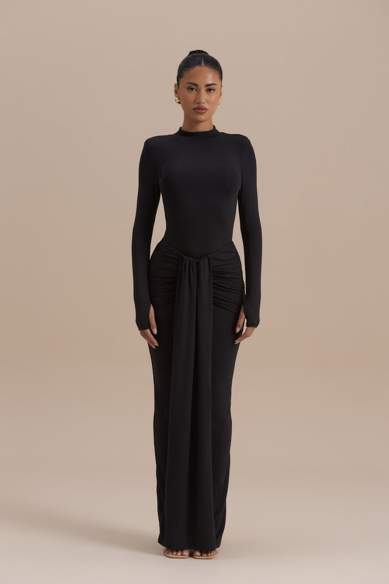 NARA DRAPE MAXI SKIRT | BLACK