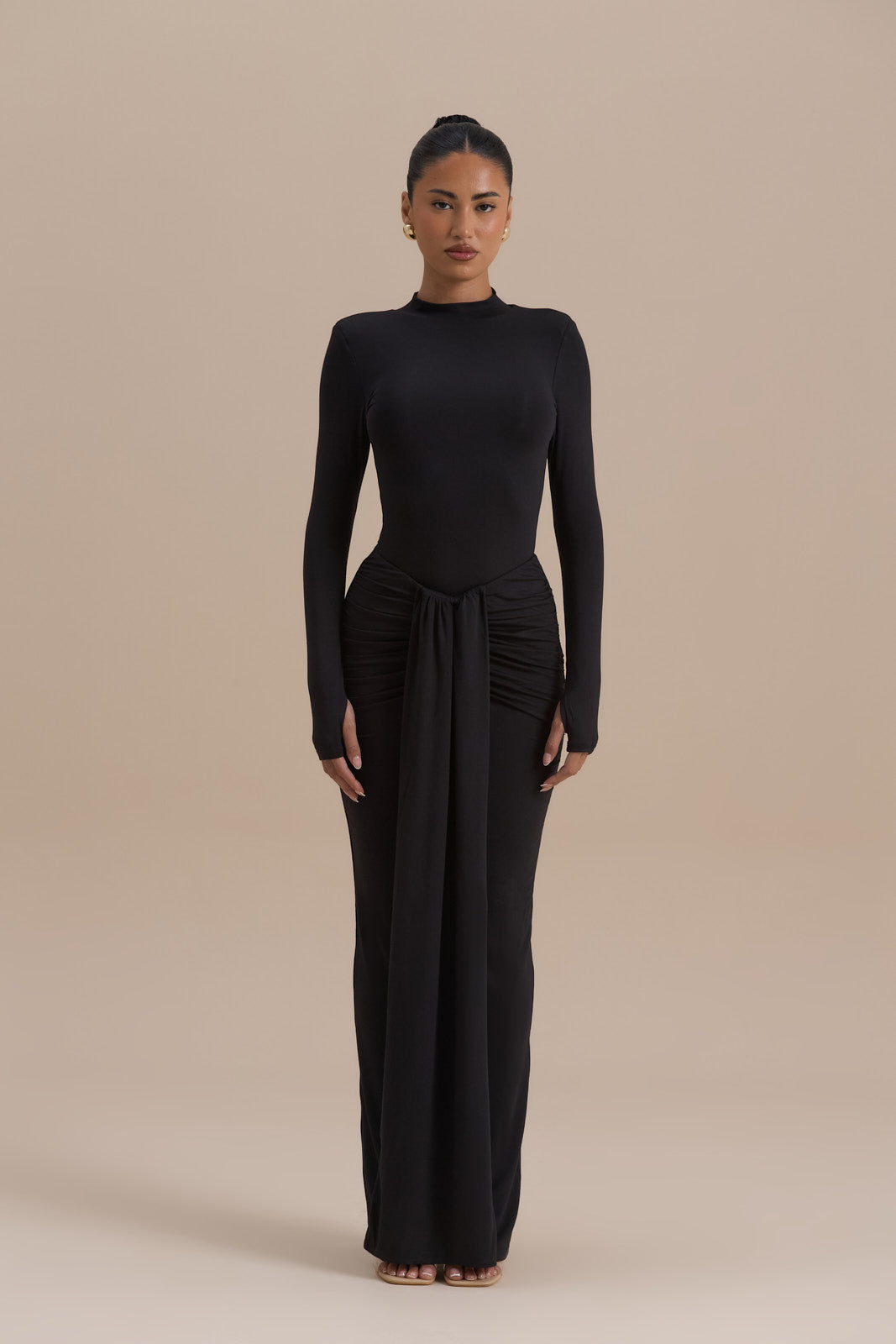 NARA DRAPE MAXI SKIRT | BLACK