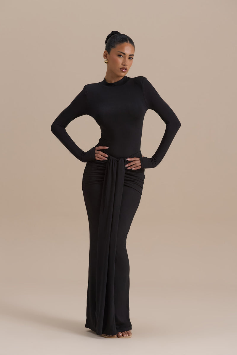 NARA DRAPE MAXI SKIRT | BLACK