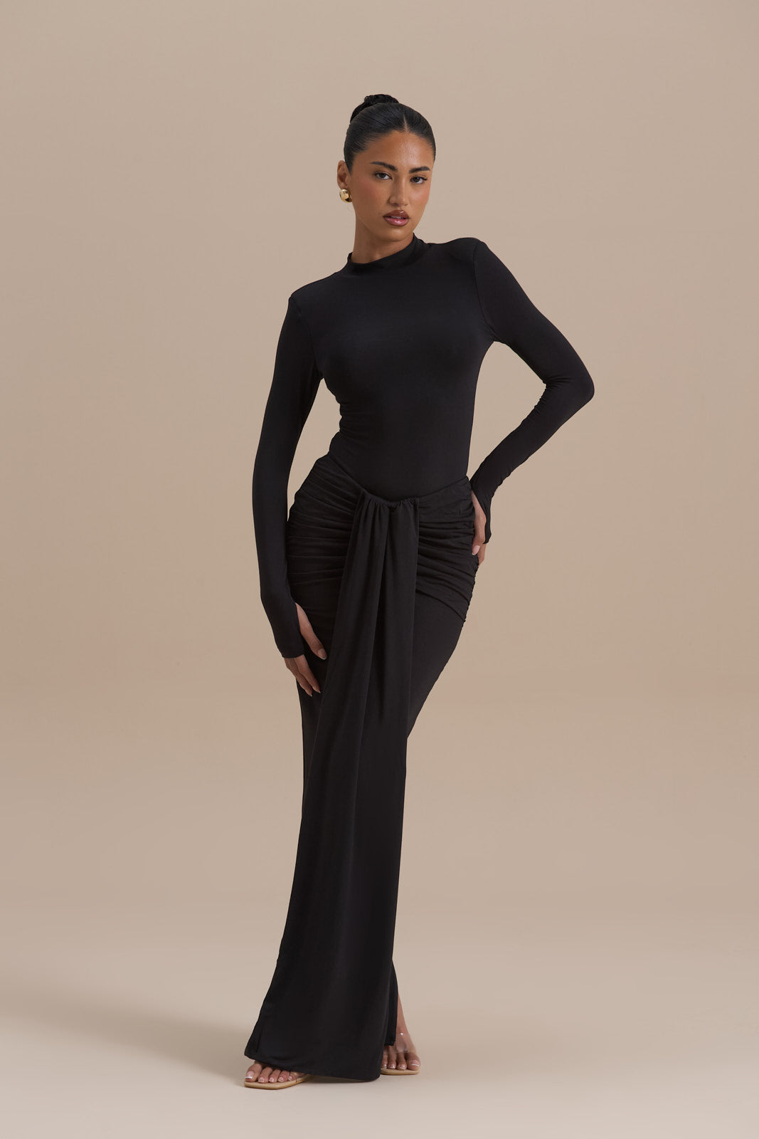 NARA DRAPE MAXI SKIRT | BLACK