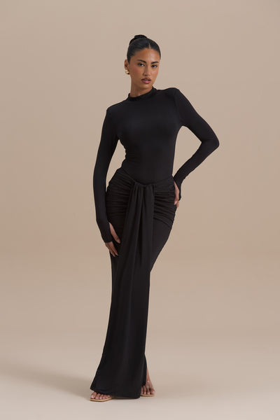 NARA DRAPE MAXI SKIRT | BLACK