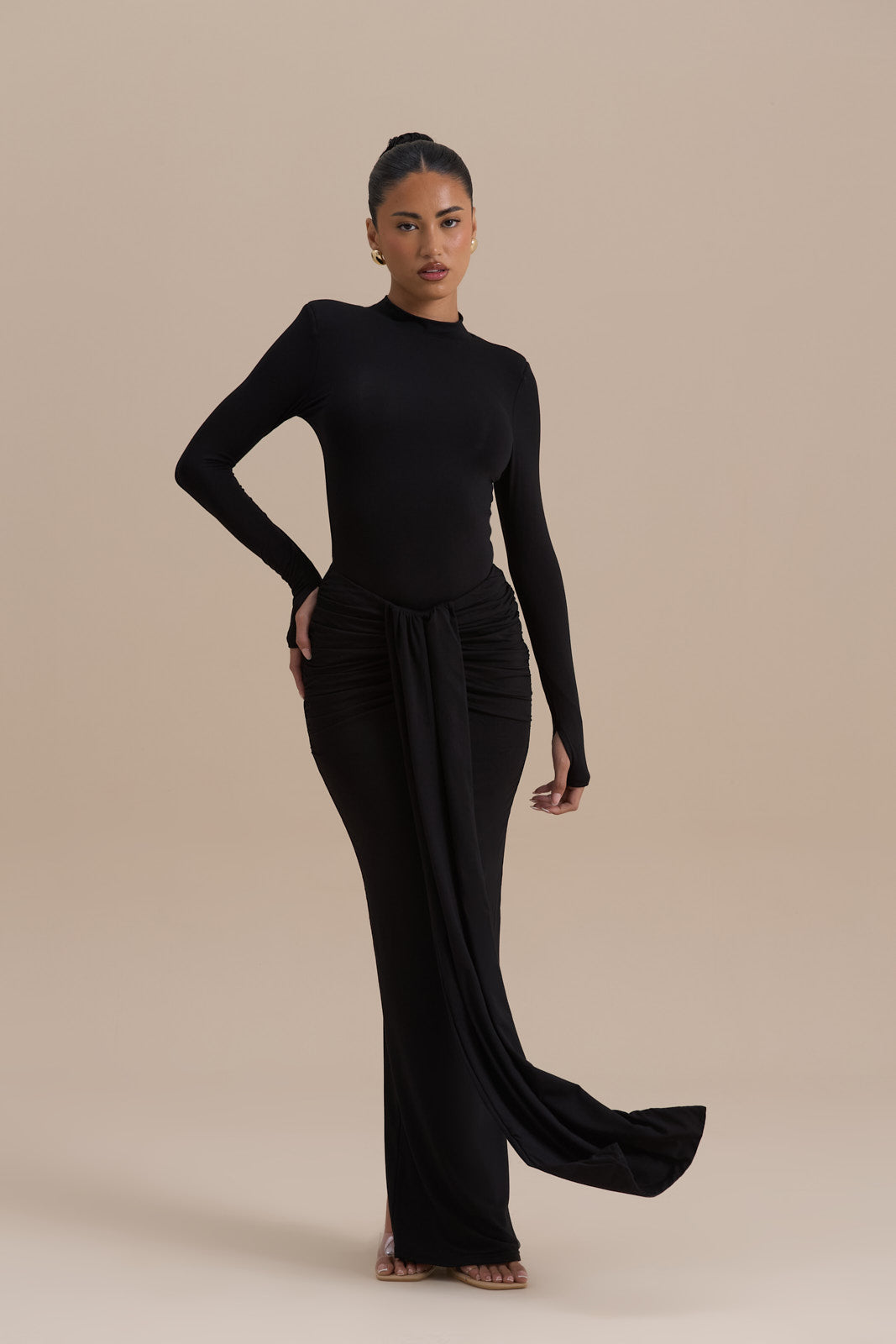 NARA DRAPE MAXI SKIRT | BLACK