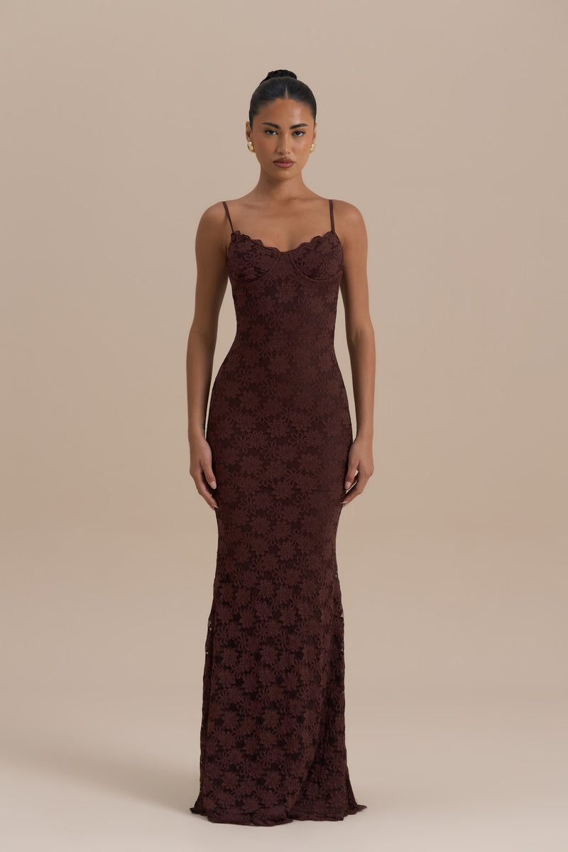 LEAH LACE MAXI DRESS | CHOCOLATE