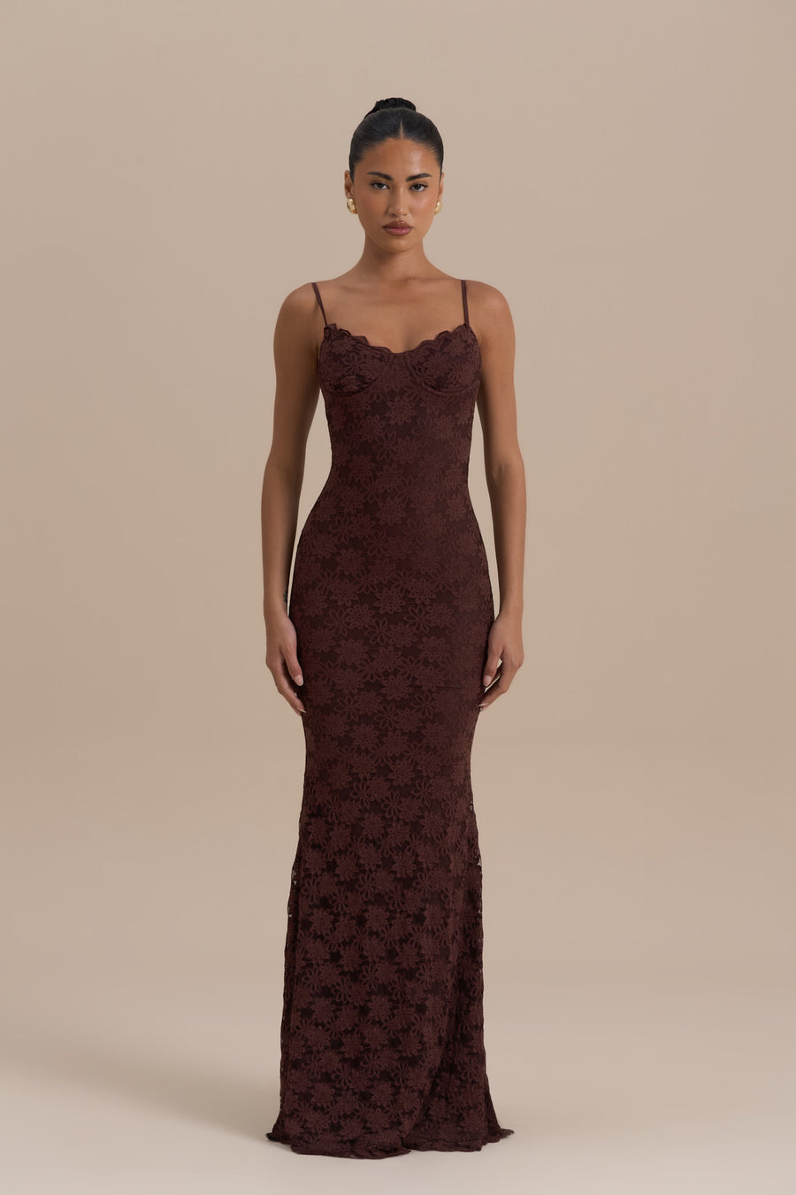 LEAH LACE MAXI DRESS | CHOCOLATE