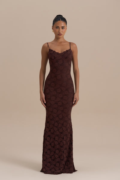 LEAH LACE MAXI DRESS | CHOCOLATE