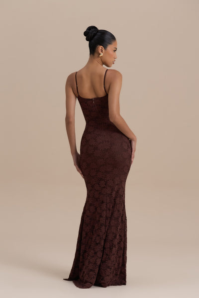 LEAH LACE MAXI DRESS | CHOCOLATE
