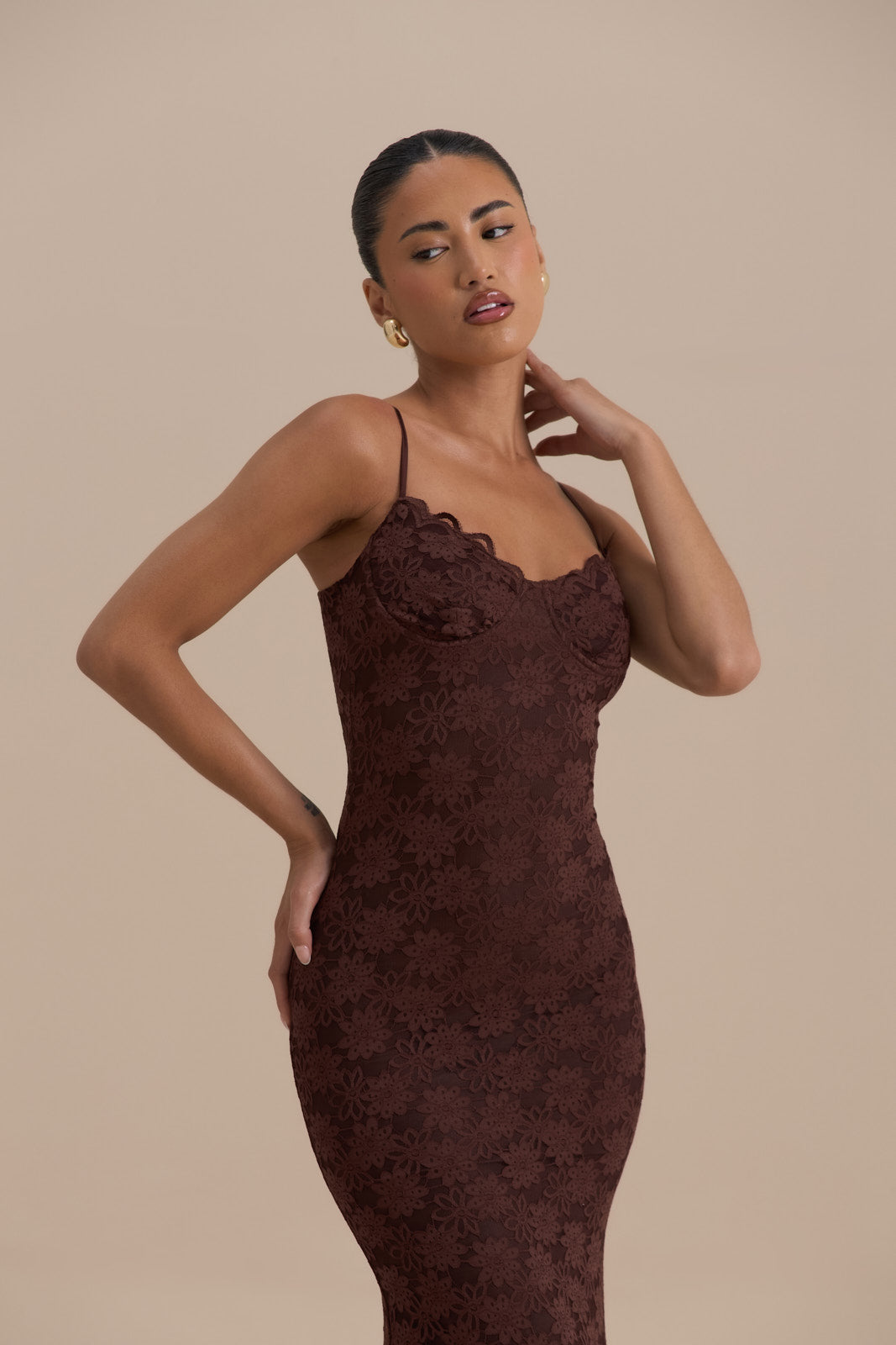 LEAH LACE MAXI DRESS | CHOCOLATE