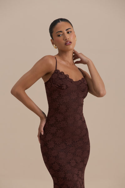 LEAH LACE MAXI DRESS | CHOCOLATE