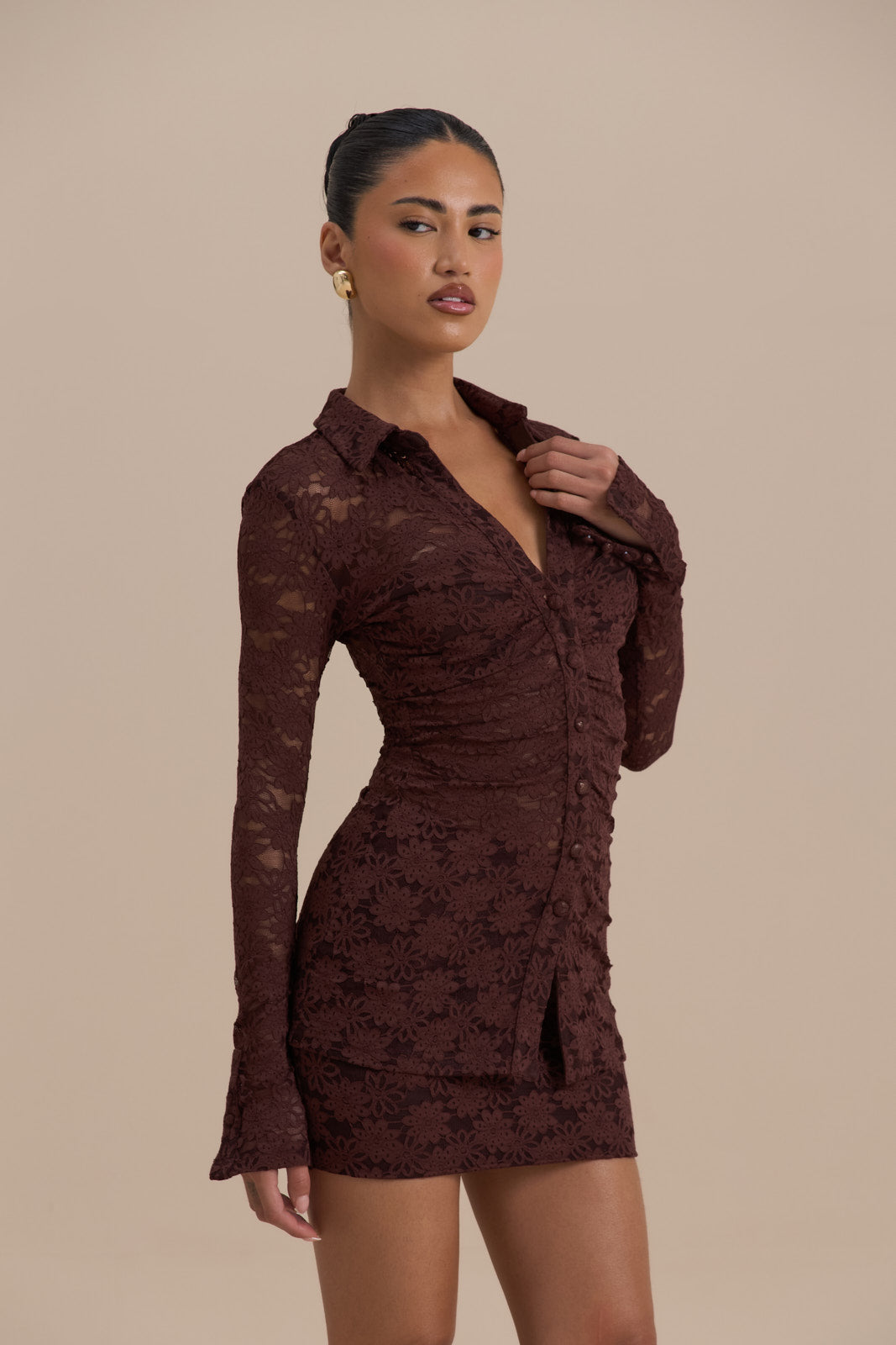 トップス draw drawers Wearing Lace Long Tee LACIE LONG SLEEVE SHIRT | CHOCOLATE LACE – Wander Doll
