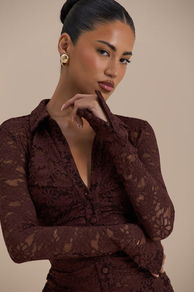 LACIE LONG SLEEVE SHIRT | CHOCOLATE LACE