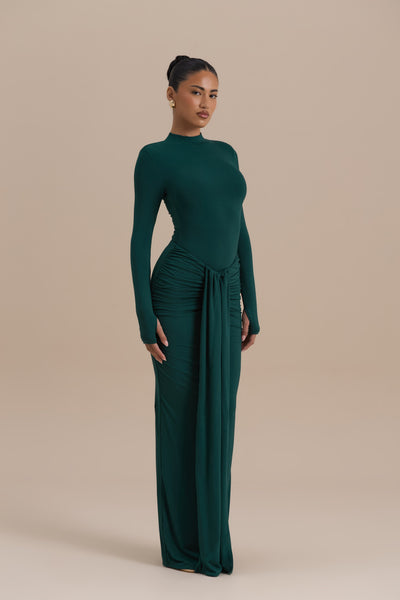 NARA DRAPE MAXI SKIRT | EMERALD