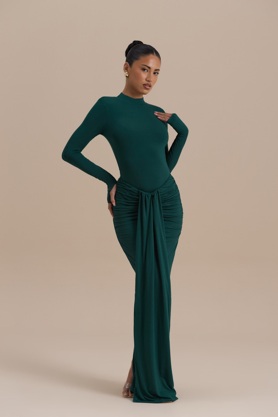 NARA DRAPE MAXI SKIRT | EMERALD
