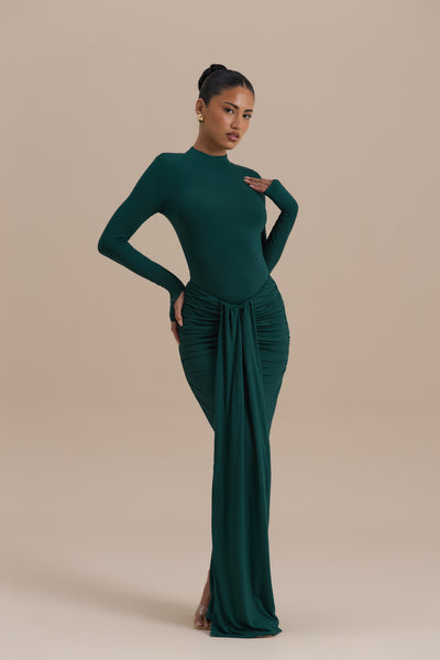 NARA DRAPE MAXI SKIRT | EMERALD