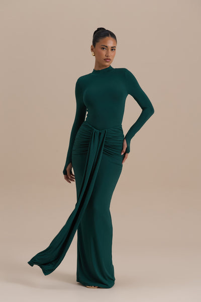 NARA DRAPE MAXI SKIRT | EMERALD