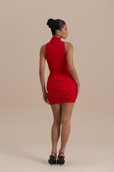 MARGOT HALTER NECK MINI DRESS | RED