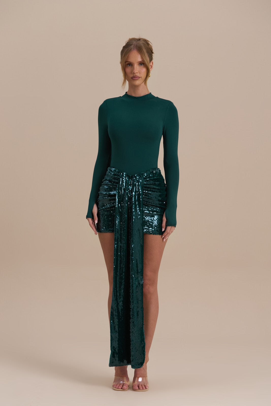 NARA MINI SKIRT | EMERALD SEQUIN