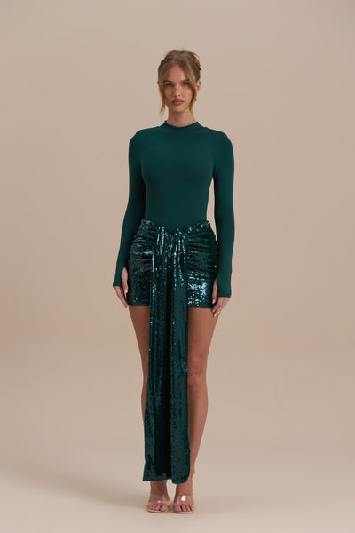 NARA MINI SKIRT | EMERALD SEQUIN