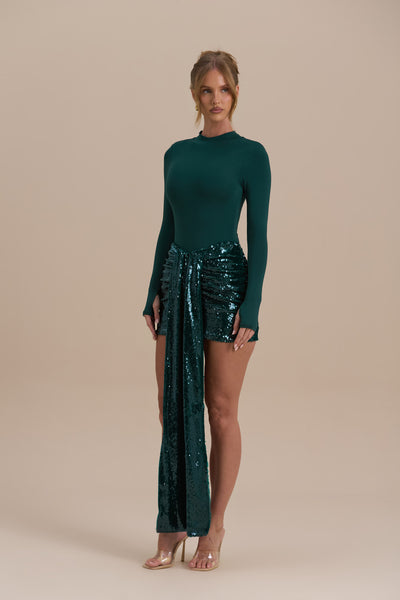 NARA MINI SKIRT | EMERALD SEQUIN