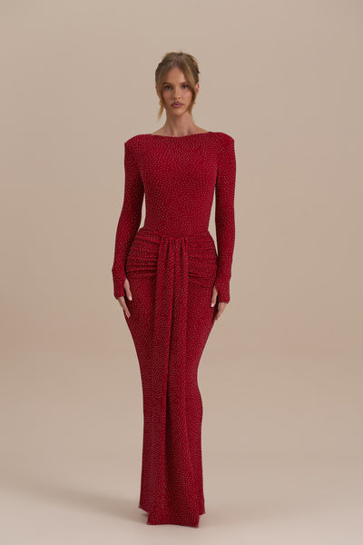 NARA DRAPE MAXI SKIRT | RED HOTFIX