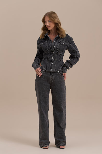ALIX BUTTON UP CORSET JACKET | DARK WASH DENIM