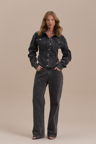 ALIX BUTTON UP CORSET JACKET | DARK WASH DENIM