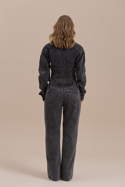 ALIX BUTTON UP CORSET JACKET | DARK WASH DENIM