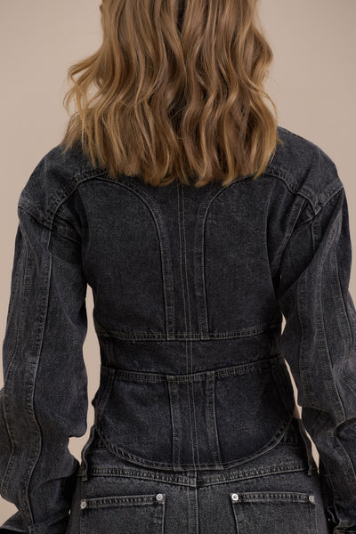 ALIX BUTTON UP CORSET JACKET | DARK WASH DENIM