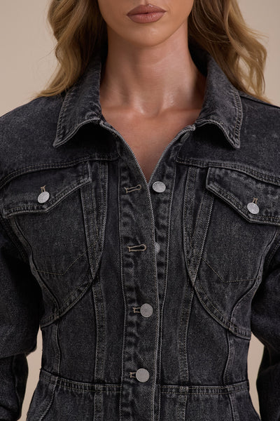 ALIX BUTTON UP CORSET JACKET | DARK WASH DENIM