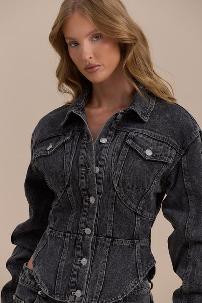 ALIX BUTTON UP CORSET JACKET | DARK WASH DENIM